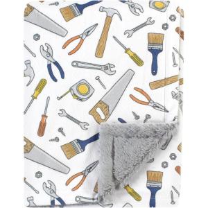 imageHudson Baby Unisex Baby Plush Blanket with Furry Binding and Back Construction One SizeConstruction Work
