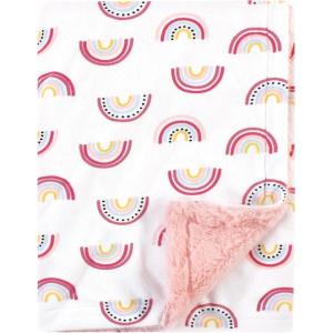 imageHudson Baby Unisex Baby Plush Blanket with Furry Binding and Back Construction One SizeModern Rainbow