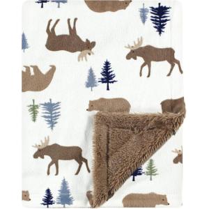 imageHudson Baby Unisex Baby Plush Blanket with Furry Binding and Back Construction One SizeMoose Bear