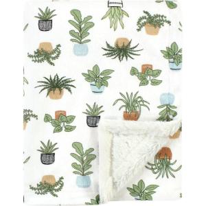 imageHudson Baby Unisex Baby Plush Blanket with Furry Binding and Back Construction One SizePlants