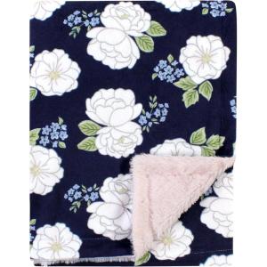 imageHudson Baby Unisex Baby Plush Blanket with Furry Binding and Back Construction One SizeWhite Peonies