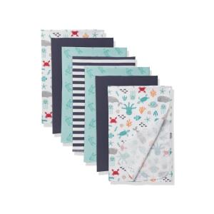 imageLittle Treasure Hudson Baby Cotton Poly Flannel Receiving Blankets Multipack Green Eucalyptus 30x30 inchesBlue Sea Characters