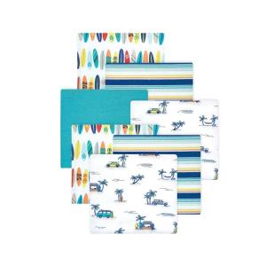 imageLittle Treasure Hudson Baby Cotton Poly Flannel Receiving Blankets Multipack Green Eucalyptus 30x30 inchesBlue Surfer Dude