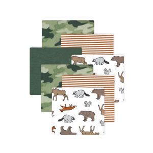 imageLittle Treasure Hudson Baby Cotton Poly Flannel Receiving Blankets Multipack Green Eucalyptus 30x30 inchesGreen Animal Adventure