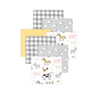 imageLittle Treasure Hudson Baby Cotton Poly Flannel Receiving Blankets Multipack Green Eucalyptus 30x30 inchesGrey Cute Farm