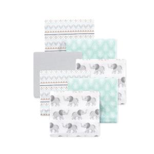 imageLittle Treasure Hudson Baby Cotton Poly Flannel Receiving Blankets Multipack Green Eucalyptus 30x30 inchesGrey Elephant