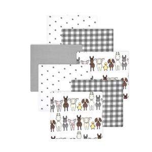 imageLittle Treasure Hudson Baby Cotton Poly Flannel Receiving Blankets Multipack Green Eucalyptus 30x30 inchesGrey Farm Friends