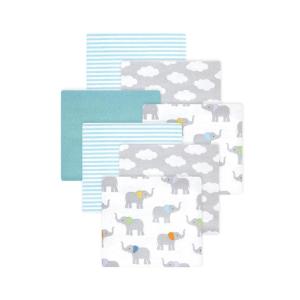 imageLittle Treasure Hudson Baby Cotton Poly Flannel Receiving Blankets Multipack Green Eucalyptus 30x30 inchesGrey Teal Elephant