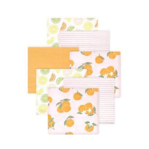 imageLittle Treasure Hudson Baby Cotton Poly Flannel Receiving Blankets Multipack Green Eucalyptus 30x30 inchesOrange Citrus Orange