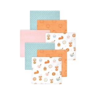 imageLittle Treasure Hudson Baby Cotton Poly Flannel Receiving Blankets Multipack Green Eucalyptus 30x30 inchesOrange Pumpkin Spice