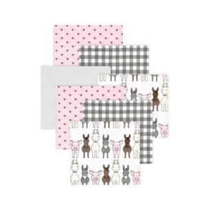 imageLittle Treasure Hudson Baby Cotton Poly Flannel Receiving Blankets Multipack Green Eucalyptus 30x30 inchesPink Farm Friends