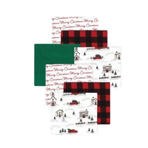 imageLittle Treasure Hudson Baby Cotton Poly Flannel Receiving Blankets Multipack Green Eucalyptus 30x30 inchesRed Christmas Scene