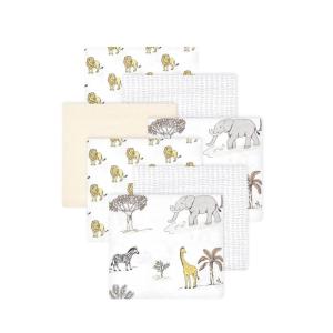 imageLittle Treasure Hudson Baby Cotton Poly Flannel Receiving Blankets Multipack Green Eucalyptus 30x30 inchesWhite Neutral Safari World