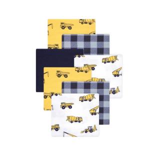 imageLittle Treasure Hudson Baby Cotton Poly Flannel Receiving Blankets Multipack Green Eucalyptus 30x30 inchesYellow Construction