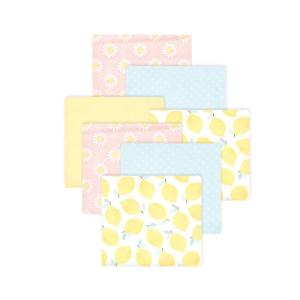imageLittle Treasure Hudson Baby Cotton Poly Flannel Receiving Blankets Multipack Green Eucalyptus 30x30 inchesYellow Lemon Daisy