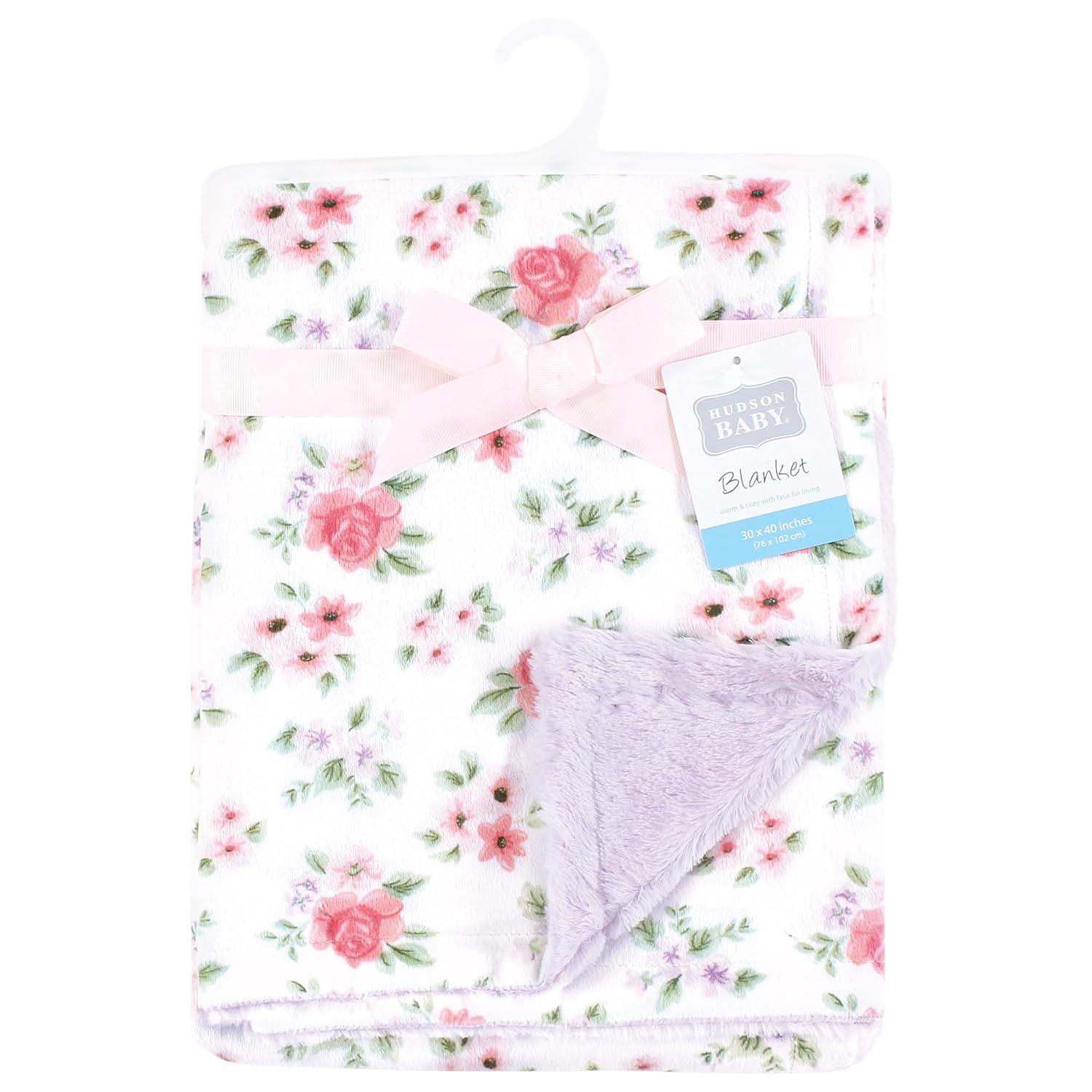 imageHudson Baby Infant Boy Plush Blanket with Furry Binding and Back Sports Fan One SizeVintage Floral