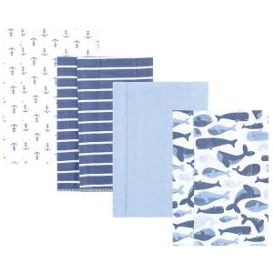 imageHudson Baby Unisex Baby Cotton Flannel Burp Cloths 4Pack Multi Color Boy Elephant One SizeCute Whales