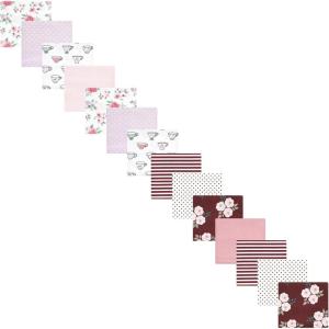 imageHudson Baby Unisex Baby Cotton Flannel Receiving Blankets Bundle Set Woodland One SizeTea Party Burgundy Floral