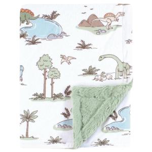 imageHudson Baby Unisex Baby Plush Blanket with Furry Binding and Back Peach One SizeDinosaur Adventures