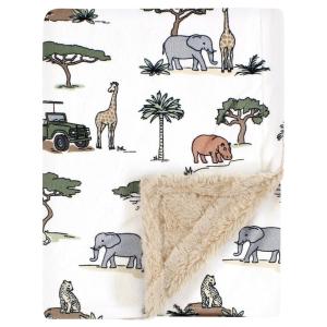 imageHudson Baby Unisex Baby Plush Blanket with Furry Binding and Back Peach One SizeGoing on Safari