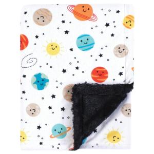 imageHudson Baby Unisex Baby Plush Blanket with Furry Binding and Back Peach One SizeHappy Planets