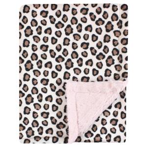 imageHudson Baby Unisex Baby Plush Blanket with Furry Binding and Back Peach One SizeLeopardPink