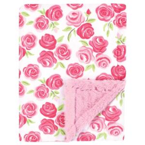 imageHudson Baby Unisex Baby Plush Blanket with Furry Binding and Back Peach One SizePink Roses