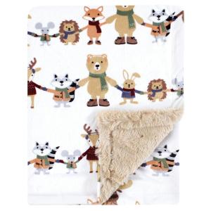 imageHudson Baby Unisex Baby Plush Blanket with Furry Binding and Back Peach One SizeWinter Woodland Friends