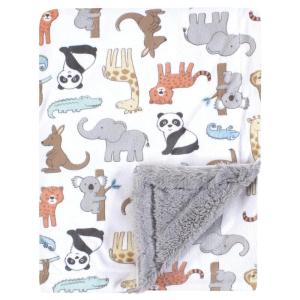 imageHudson Baby Unisex Baby Plush Blanket with Furry Binding and Back Peach One SizeZoo Animals