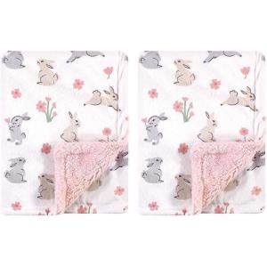 imageHudson Baby Unisex Baby Plush Mink and Sherpa Blanket Floral One SizeBunny