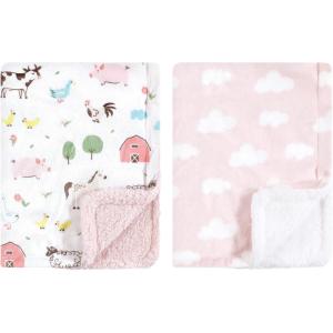 imageHudson Baby Unisex Baby Plush Mink and Sherpa Blanket Floral One SizeGirl Farm Animals