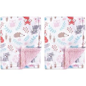 imageHudson Baby Unisex Baby Plush Mink and Sherpa Blanket Floral One SizeGirl Woodland
