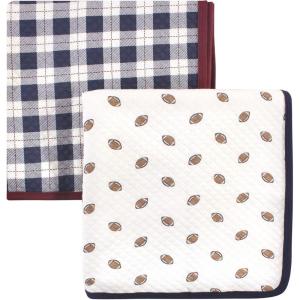 imageHudson Baby Unisex Baby Quilted MultiPurpose Swaddle Receiving Stroller Blanket Moose 1Pack One SizeFootball 2pack