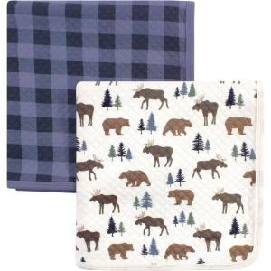 imageHudson Baby Unisex Baby Quilted MultiPurpose Swaddle Receiving Stroller Blanket Moose 1Pack One SizeMoose Bear 2pack