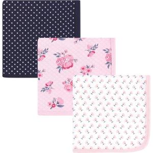 imageHudson Baby Unisex Baby Quilted MultiPurpose Swaddle Receiving Stroller Blanket Moose 1Pack One SizePink Navy Floral 3pack