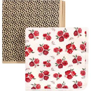 imageHudson Baby Unisex Baby Quilted MultiPurpose Swaddle Receiving Stroller Blanket Moose 1Pack One SizeRose Leopard 2pack