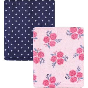 imageHudson Baby Unisex Baby Silky Plush and Coral Fleece Blanket Christmas Tree Truck 30x36 inchesPink Navy Roses