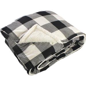 imageHudson Home Collection Men and Women Silky Plush Blanket Gray Charcoal Plaid Fleece 90X90 In Full QueenBlack Cream Plaid Sherpa