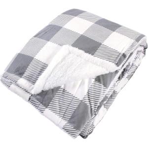 imageHudson Home Collection Men and Women Silky Plush Blanket Gray Charcoal Plaid Fleece 90X90 In Full QueenGray Plaid Sherpa