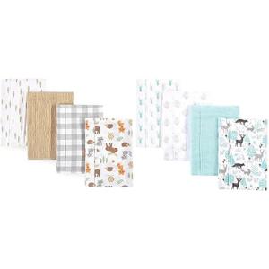 imageHudson Baby Boy Cotton Flannel Burp Cloth 8Pack Airplane BeeWoodland Linocut Woodland Neutral