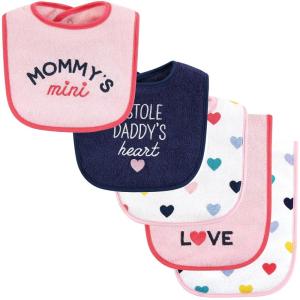 imageHudson Baby Unisex Baby Cotton Terry Bib and Burp Cloth Set Dinner Date One SizeBold Mom Dad