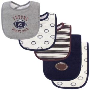 imageHudson Baby Unisex Baby Cotton Terry Bib and Burp Cloth Set Dinner Date One SizeFootball