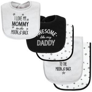 imageHudson Baby Unisex Baby Cotton Terry Bib and Burp Cloth Set Dinner Date One SizeMom Dad Moon and Back