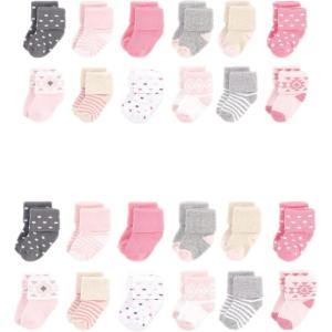 imageHudson Baby Baby Grow with Me Cotton Terry SocksPink Gray Aztec