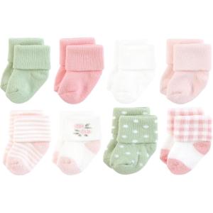 imageHudson Baby Baby Infant Girl Cotton Rich Newborn and Terry Socks Pink Sage Rose 06 Months
