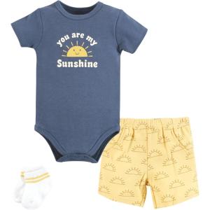 imageHudson Baby Unisex Baby Bodysuit Short and Sock 3Piece SetBlue Sunshine