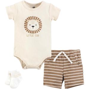 imageHudson Baby Unisex Baby Bodysuit Short and Sock 3Piece SetBrave Lion