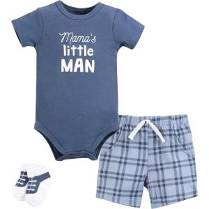 imageHudson Baby Unisex Baby Bodysuit Short and Sock 3Piece SetMamas Little Man