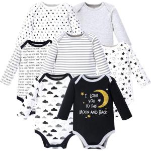 imageHudson Baby Unisex Baby Cotton Longsleeve Bodysuits 7packMoon and Back