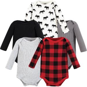 imageHudson Baby Unisex Baby Thermal Long Sleeve Bodysuits SnowflakeBuffalo Plaid Moose